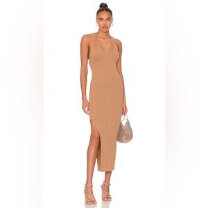All Saints Lexi Halter Dress in Praline Metallic Knit Size Large